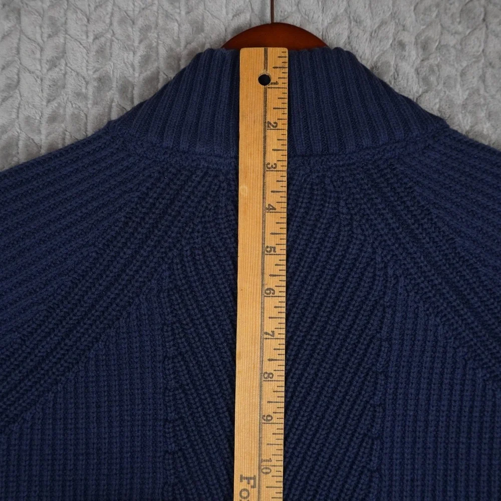 L.L.Bean Quarter Zip Sweater Mens 1X Blue Shaker Knit Chevron Cotton Blend